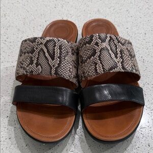 Fitflop Brown Footbed Sandals with Black and Snake-Print Straps